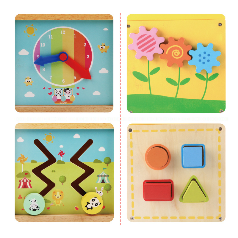 Caja de juguetes multifuncional con cuentas 5 en 1 mini forma cognitiva caja de tesoros de madera para niños bebés y niños pequeños
