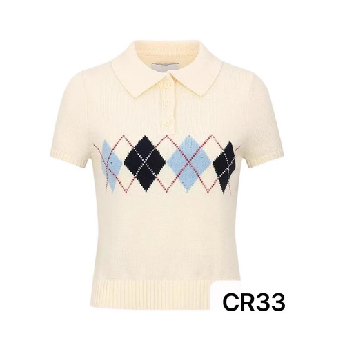 French casual college style Lingge polo short-sleeved knitted top women's wool sweater foreign trade cross-border factory wholesale