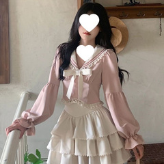 减龄学院风长袖甜美高腰短款上衣女蓬蓬裙半裙早秋新款