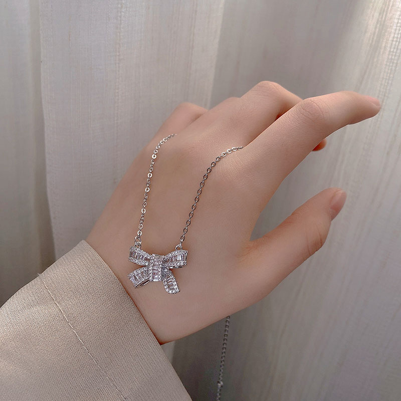 Fashion Shining Full Zircon Bow Necklace Women 2022 New Fashion Light Luxury Texture Classic Clavicle Chain Fashion Shining Full Zircon Bow Necklace Women 2022 New Fashion Light Luxury Texture Classic Clavicle Chain