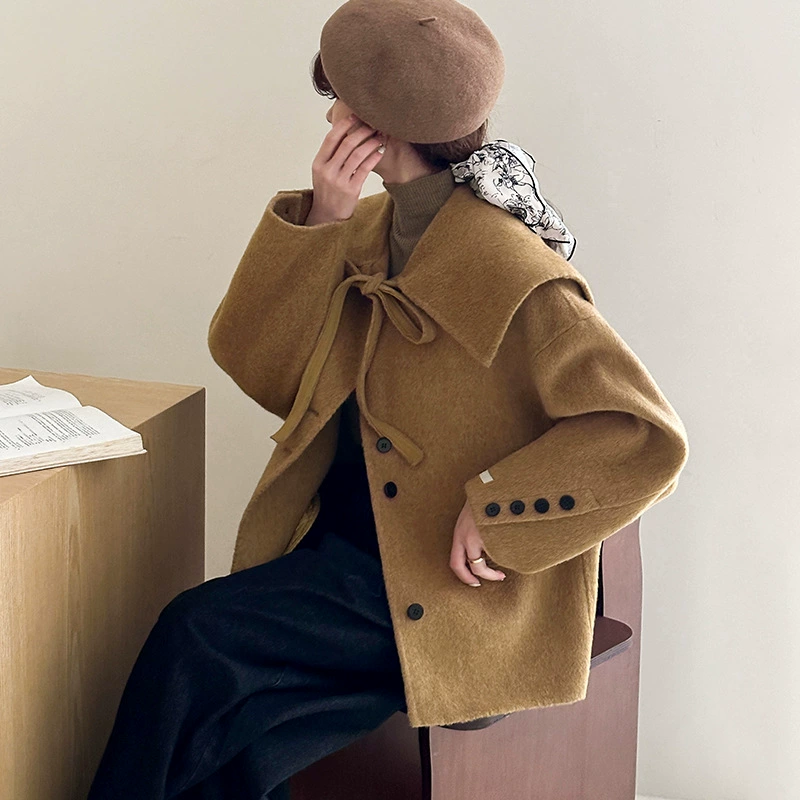 Двустороннее кашемировое пальто женское маленькое 2024 осень-зима новая корейская версия высокого класса темперамент свободная тонкая шерстяная куртка