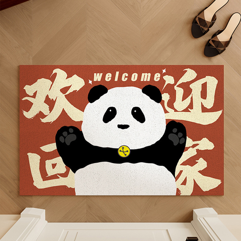 Entrance door mat silk ring panda entrance door mat door mat pvc rubbing soil carpet can be cut non-slip mat