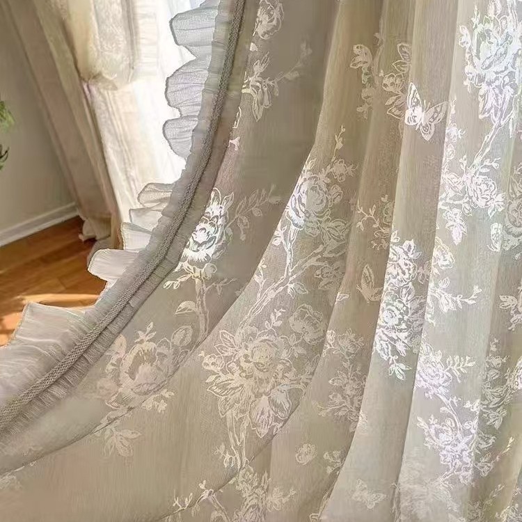 繁花蝶恋花 法式中古风蝴蝶窗帘纱帘浪漫复古风 透光不透人|undefined