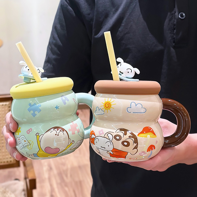 Taza de Café de Cerámica con Tapa y Sorbete Resistente a Altas Temperaturas para Oficina y Hogar