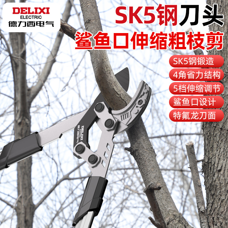 Delixi Electric tijeras de rama gruesa sk5 acero telescópico de mango largo árboles frutales tijeras grandes ramas gruesas herramientas de jardín tijeras de podar