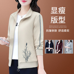 2025春の新型高綿立襟刺繍カーディガンの女性中年のお母さんは色のジャケットのファスナーのシャツのコートにぶつかります。