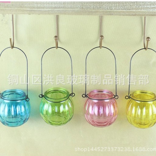 供应玻璃南瓜瓶 南瓜小吊瓶 及配套铁卡 外贸玻璃瓶 蜡烛杯