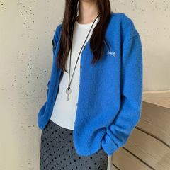 苏奈 简约韩系气质软糯温柔百搭刺绣V领针织开衫上衣女秋fromanna
