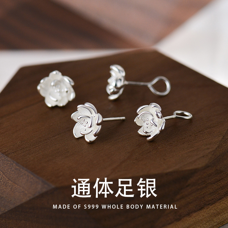S999銀耳釘女蓮花花朵耳鈎優雅氣質復古文藝睡覺不用摘養耳洞批發