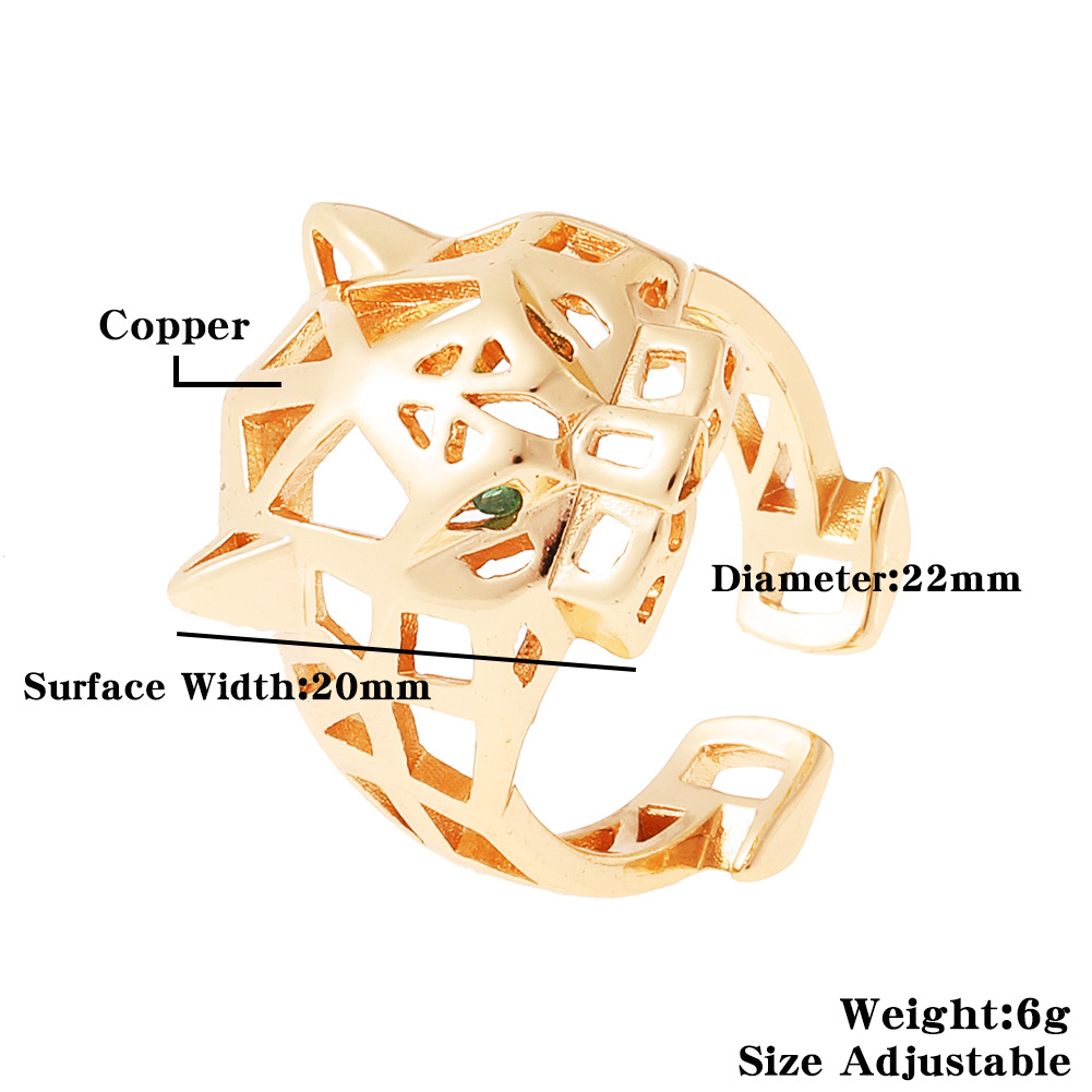 New Fashion Hollow Leopard Copper Plated Real Gold Open Tail Ring display picture 1