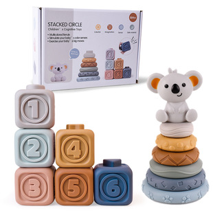 Cross-border infant koala soft building blocks cognitive soft rubber relief square puzzle stack music pinch called tooth glue toy