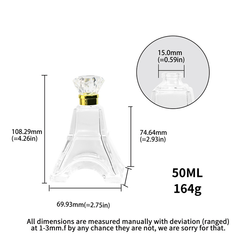 新款供应创意铁塔香水瓶50ml喷雾瓶亚克力香水盖子厚底玻璃分装瓶|undefined