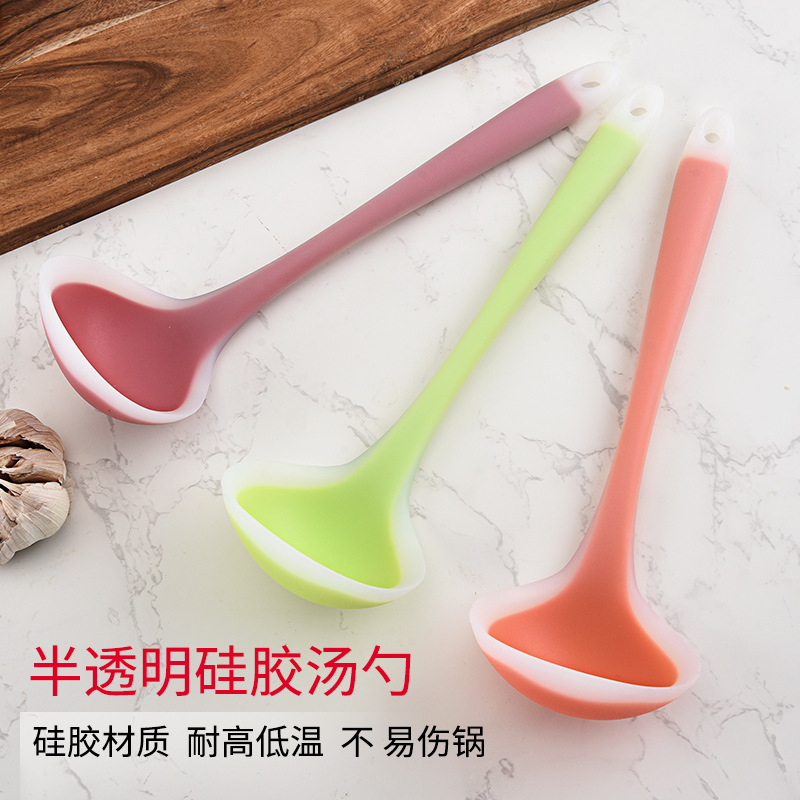 Silicone large-sized one-piece soup spoon, more heat-resistant, long-handled cooking spoon, porridge and congee spoon, silicone kitchenware