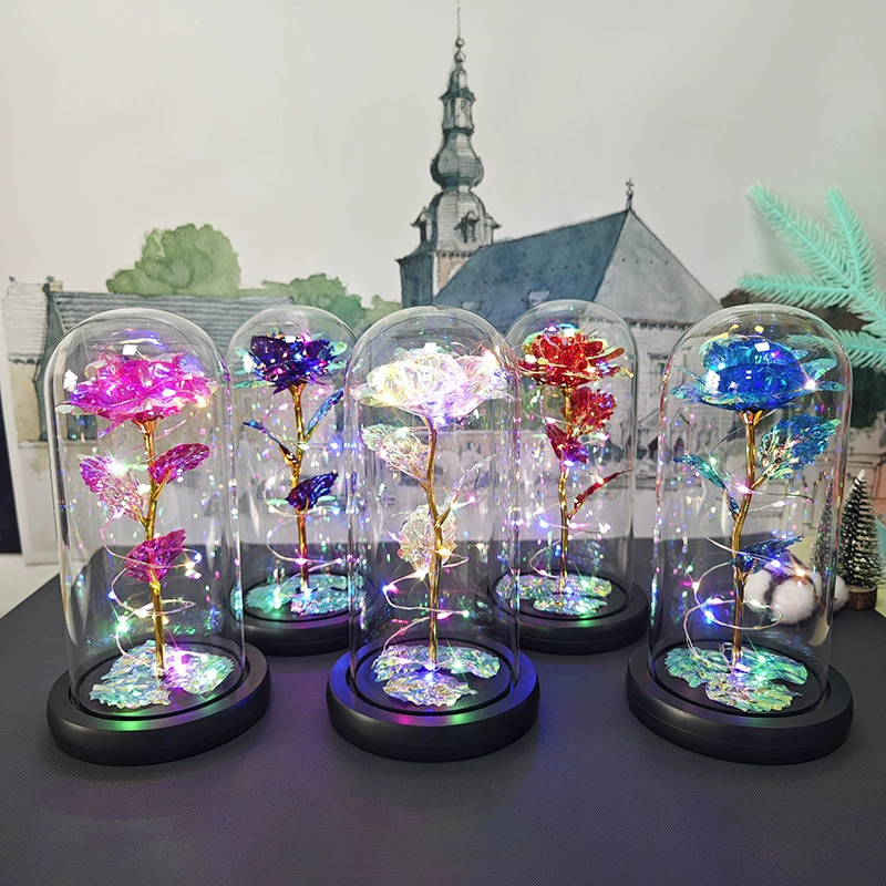 Стеклянная подарочная коробка-купол с LED-розой, ручная декоративная лампа-ларцер для Дня Святого Валентина и Дня матери