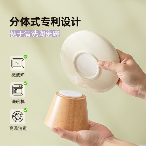 Ceramic high and low feet anti-tipping cat bowl cat food snacks freeze-dried cans anti-cervical pet plate puppy food bowl