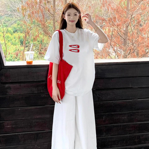 White Pure Cotton Short-Sleeve T-Shirt for Women, New Spring/Summer Design, Niche Style, Loose Fit, Plus Size, Lazy Style Half-Sleeve Top, Trendy