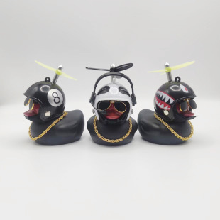 Internet Celebrity Broken Duck Bicycle Decorative Black Duck with Bamboo Dragonfly Propeller Sunglasses Gold Chain Cute Helmet