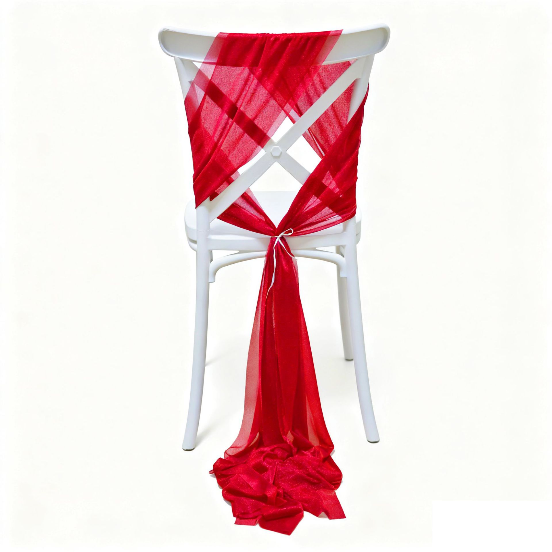 Sillas de belleza de tela cortina decoración de bodas de hotel cubierta de sillas de seda de bodas de chiffon correa