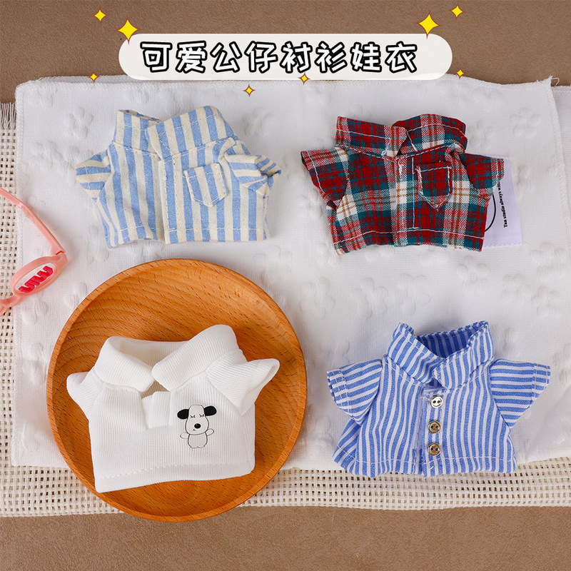 17cm Doll Clothes Shirt Plaid Stripesd Shirt Kitty Star Man Doll Clothes Creative Decoration Versatile