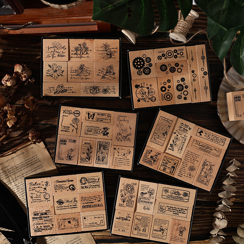 Serie de marcas crepusculares Tema de flores retro Sello de haya Material de bricolaje transfronterizo Sello de madera decorativo