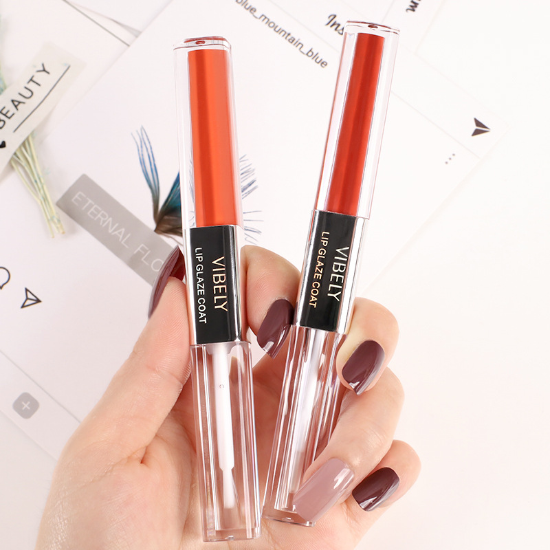 VIBELY Double-head Lip Gloss Raincoat, non-stick cup, Water Gloss mirror Lip Gloss Raincoat, Lipstick Setting Wonder, Setting liquid undefined