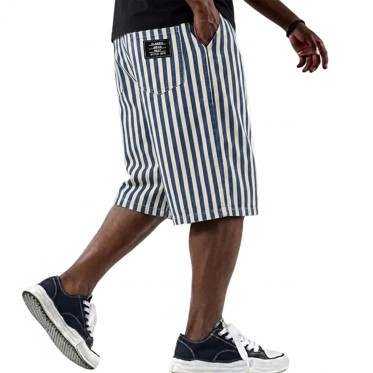 Men's Clothing Men's Fashionable Versatile Striped Casual Shorts Loose Multi Pocket For Formal & Casual Solid Color_viptrois.com