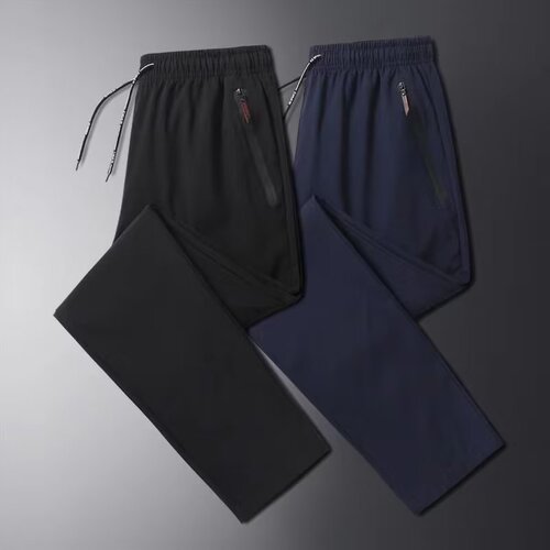 Summer Elastic Ice Silk Trousers for Men Straight Leg Long Pants Thin Air Conditioning Pants Loose Plus Size Quick-Dry Sporty Casual Men's Pants
