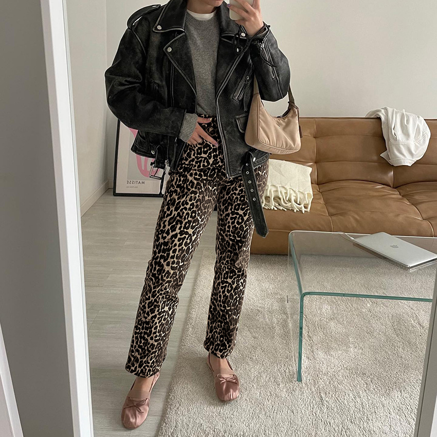 Frau Ferien Täglich Strassenmode Leopard In Voller Länge Taste Freizeithosen Enge Hosen display picture 19