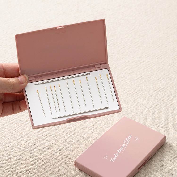 Caja de agujas para agujas de sutura magnéticas rosadas, caja de herramientas portátiles de cuero para agujas de sutura magnéticas domésticas di-i