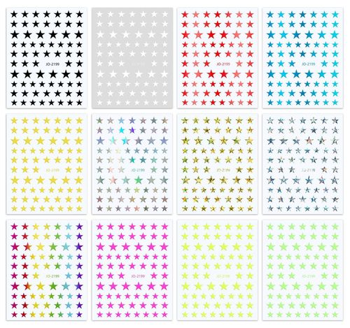 Cross-border supply manicure stickers nail stickers five-pointed star 12 repackable set hollow inkjet stickers star stickers