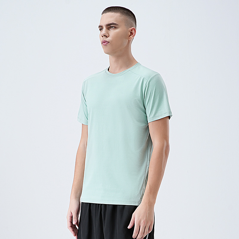 Camiseta de manga corta con cuello redondo para hombre, para comercio transfronterizo, para montañismo al aire libre, correr, que absorbe la humedad, de secado rápido, color sólido