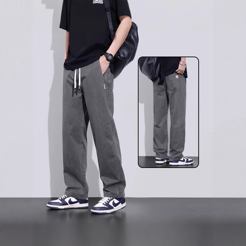 Men's Casual Pants Spring & Fall 2025 New Black Cavalry Oblique Pants Loose Workwear Elastic Waist Casual Pants for Men Men's Casual Pants Spring & Fall 2025 New Black Cavalry Oblique Pants Loose Workwear Elastic Waist Casual Pants for Men