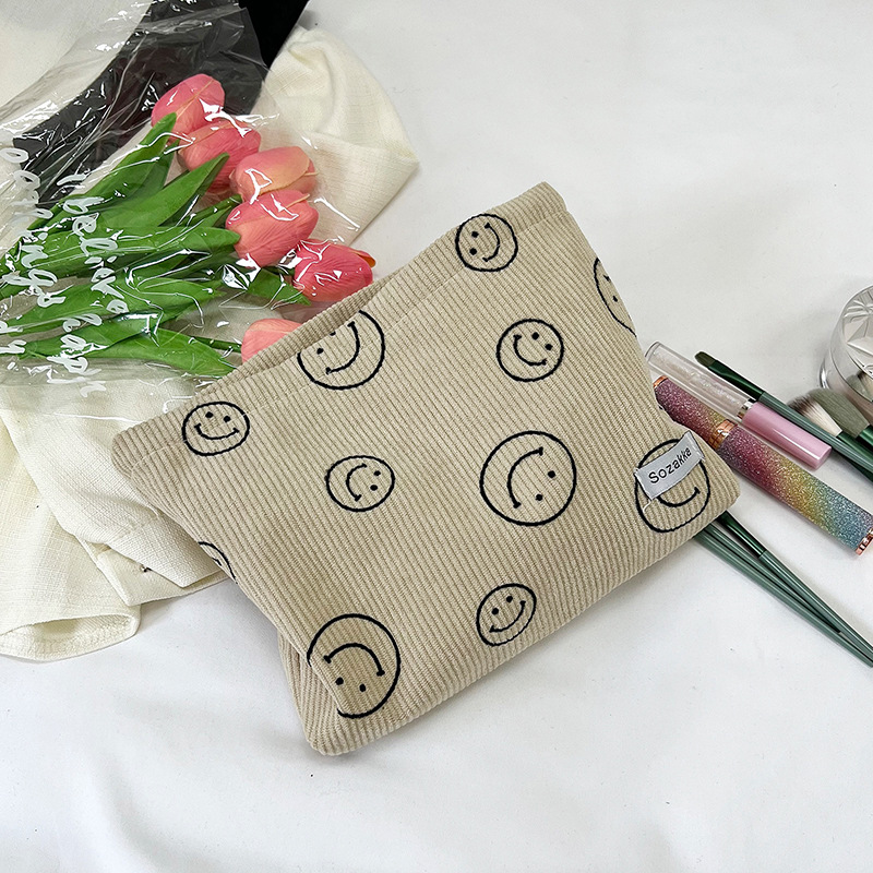 메이크업 가방 코듀로이 웃는 베이지