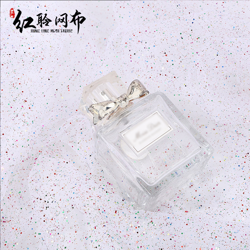 现货中硬闪光七彩金葱粉网纱面料瑞士网纱亮片金粉TUTU裙装饰网纱