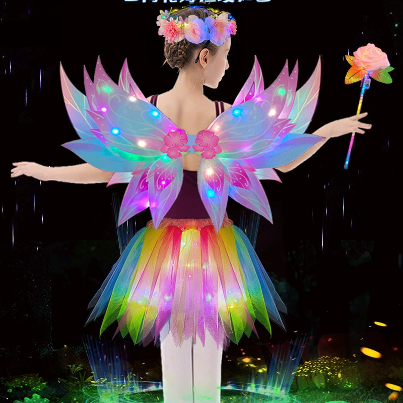 Цветочная фея светящиеся радужные крылья бабочка блеск игрушка принцессы юбка набор реквизита фестиваля