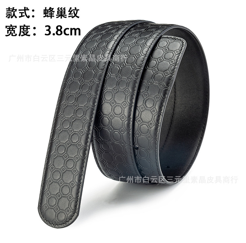 无头进口头层牛皮鸵鸟纹带身男士真皮压花圆头皮带打孔宽3.8腰带|undefined