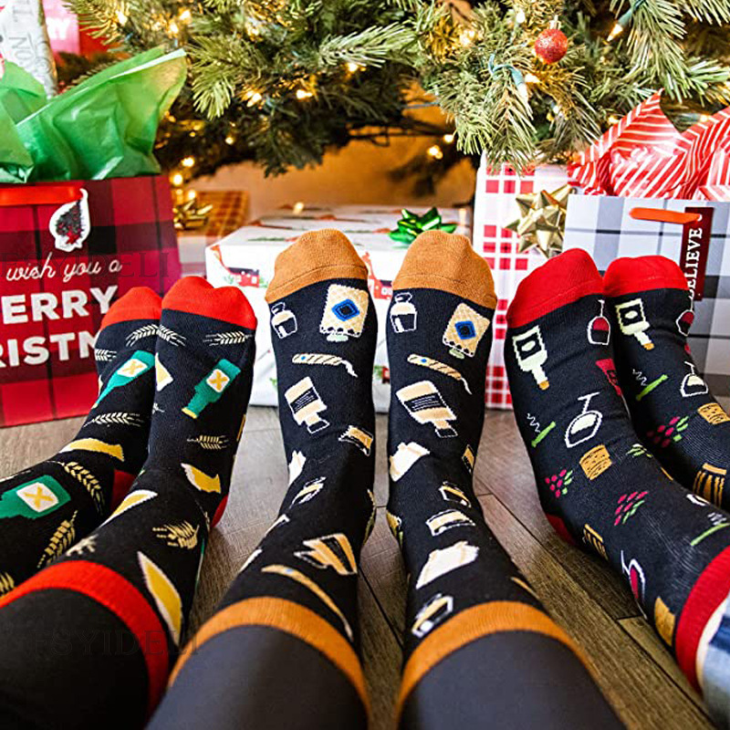 2025d Autumn Winter New Christmas Cartoon Letter Mid-Calf Unisex Cotton Long Socks 2684_voghion.com