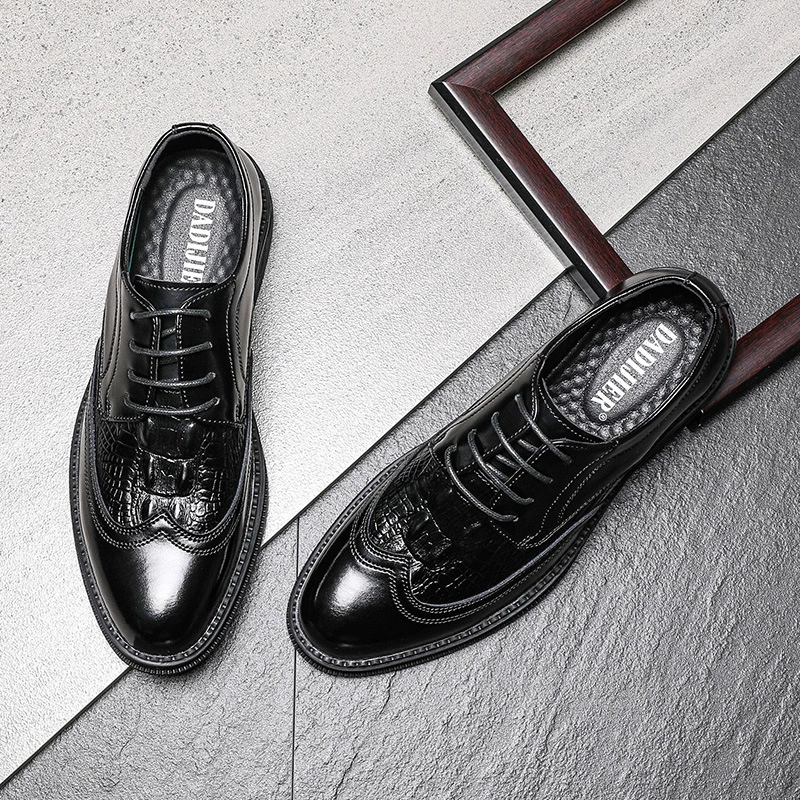 2024 Spring New Crocodile Pattern Leather Shoes Men's British Genuine Leather Business Casual Leather Shoes Formal Men's Men's Shoes