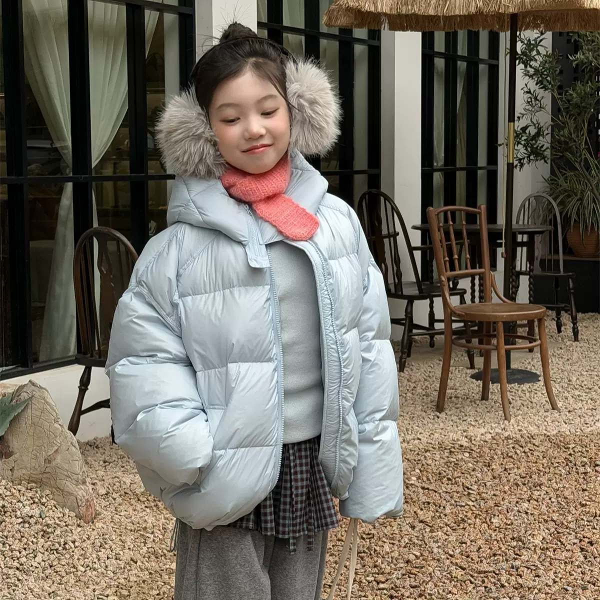 花与寻童装女童羽绒服2025冬季新款连帽面包羽绒服蓬松保暖防风潮