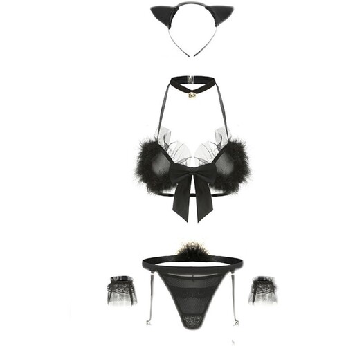 Cat girl three-piece hot, sexy, passionate, no removal set pure desire cute small chest passionate uniform open-leg no removal