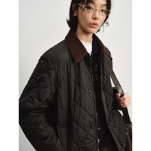 [识时]新品休闲百搭撞色翻领双面穿菱格长袖单排扣棉服外套V9373