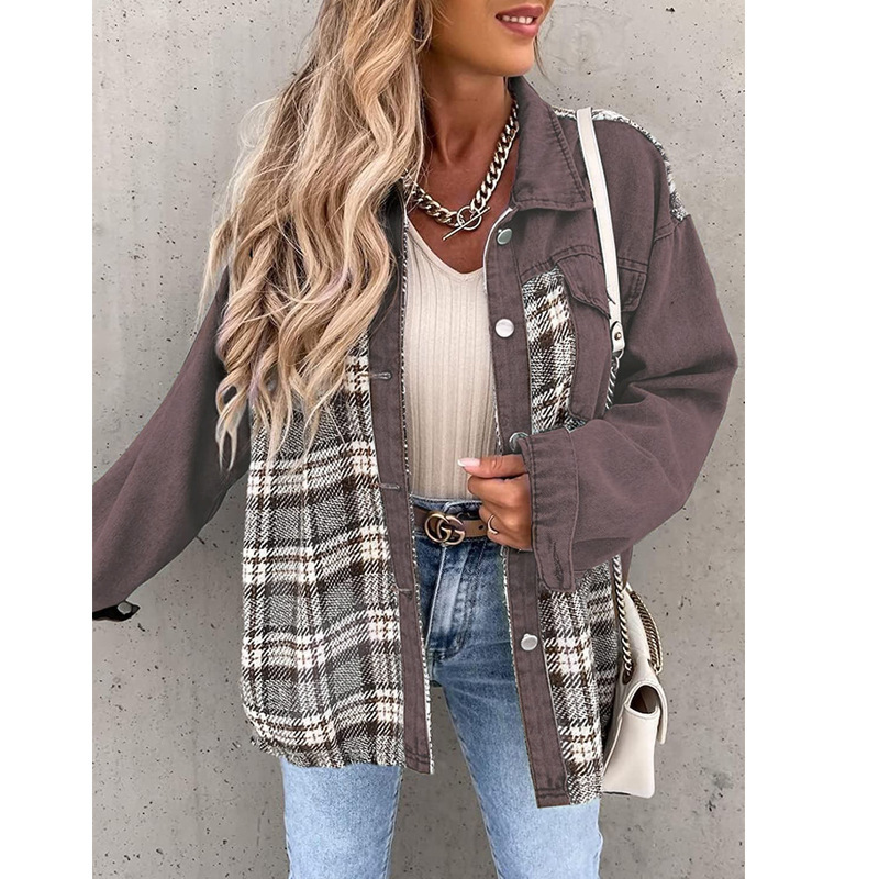 Cross-Border fashion jacket coat women's long-sleeved plaid button shirt jacket top casual shirt women's all-match