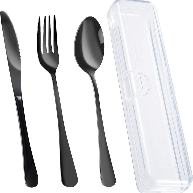 4Pcs Travel Utensils with Box Stainless Steel Reusable Portable Tableware Set Fork Spoon Knife Set Black 4Pcs Travel Utensils with Box Stainless Steel Reusable Portable Tableware Set Fork Spoon Knife Set Black