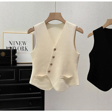 针织马甲背心女夏季法式复古V领显瘦无袖西装马甲别致不规则上衣