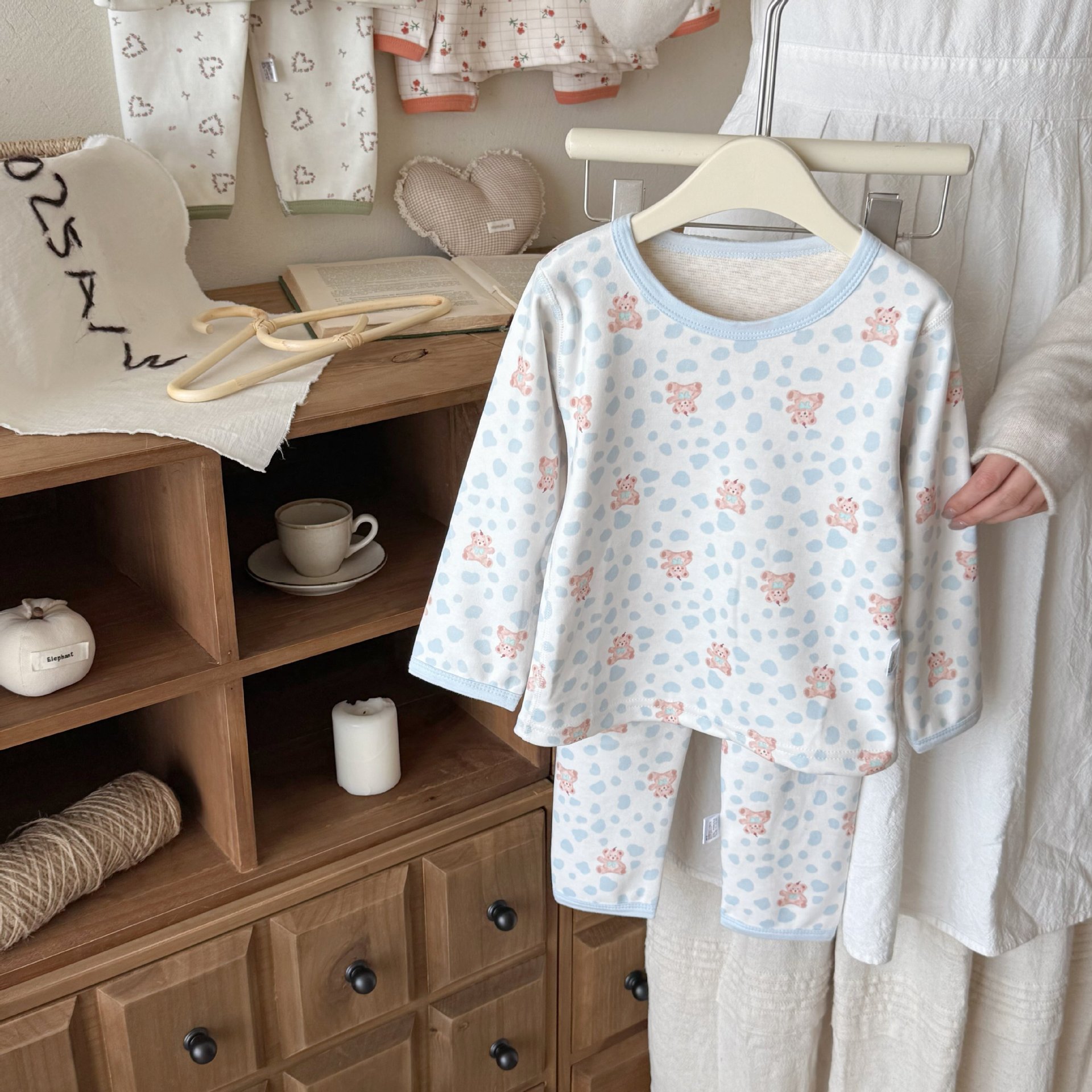 Niños otoño invierno calentamiento chaqueta de otoño para niños pantalones de otoño set niñas lindas ropa interior de base de dibujos animados pijamas de bebé