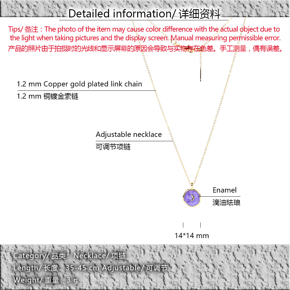 Fashion copper drop oil star and moon necklace wholesale