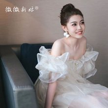 白色小众轻婚纱晨袍法式高级感晚礼服成人礼新娘伴娘女拍照连衣裙