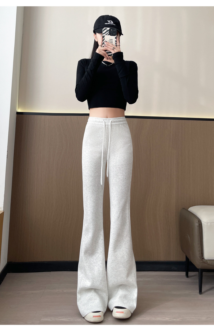 Flared For Women, Spring And Autumn 2025 New High Waist Slimming Bell Bottom Pants, Petite Casual Gray Sweatpants_voghion.com