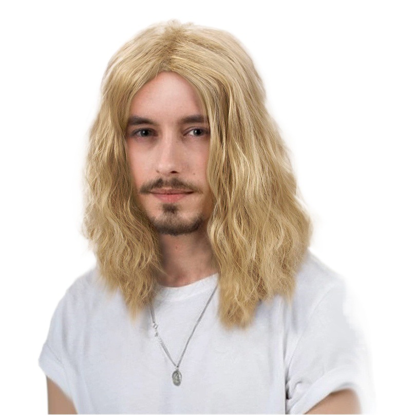 AliExpress Cross-border Foreign Trade Wig Men's Shoulder Long Curly Hair Handsome Corn Hot European and American Fashion Chemical Fiber Full Head Cover