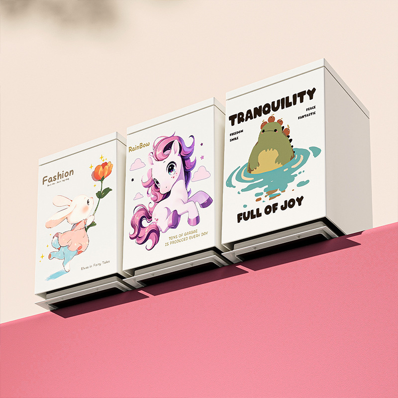 Household Large Trash Can for Living Room with High-Looking Cartoon Print with Lid Push-Type Opening Kitchen Garbage Storage Bucket